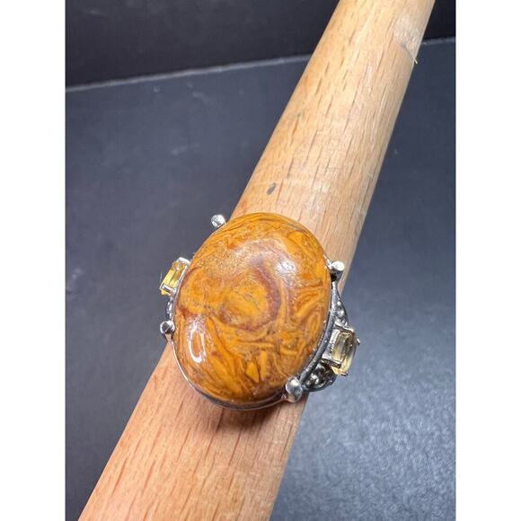 NEW script stone and citrine stainless steel ring size 8 - Picture 7 of 14